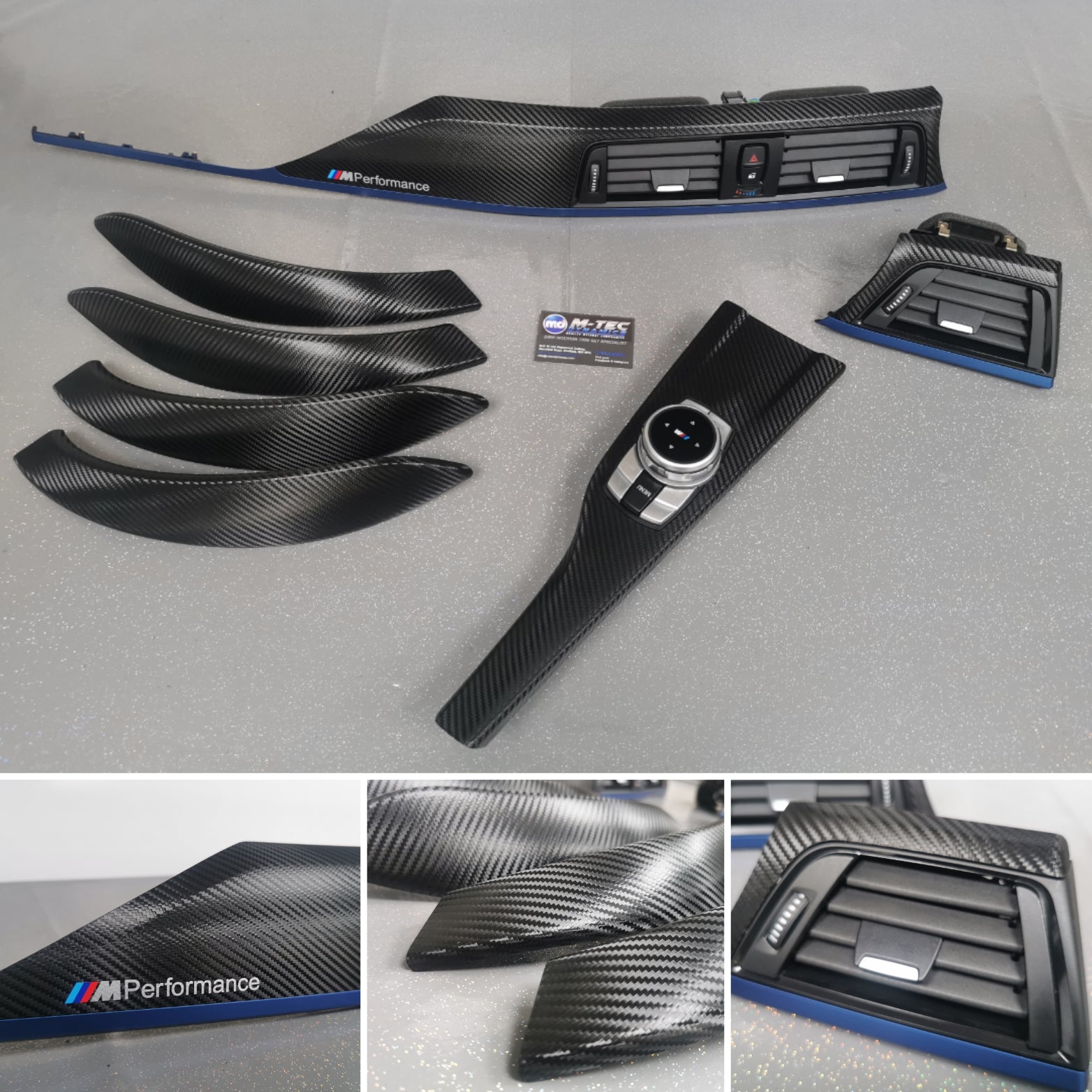 BMW F30 F80 M3 3-SERIES INTERIOR TRIM SET - DEEP TEXTURED GLOSSY CARBON / BLUE ACCENT (MTD-TEX)